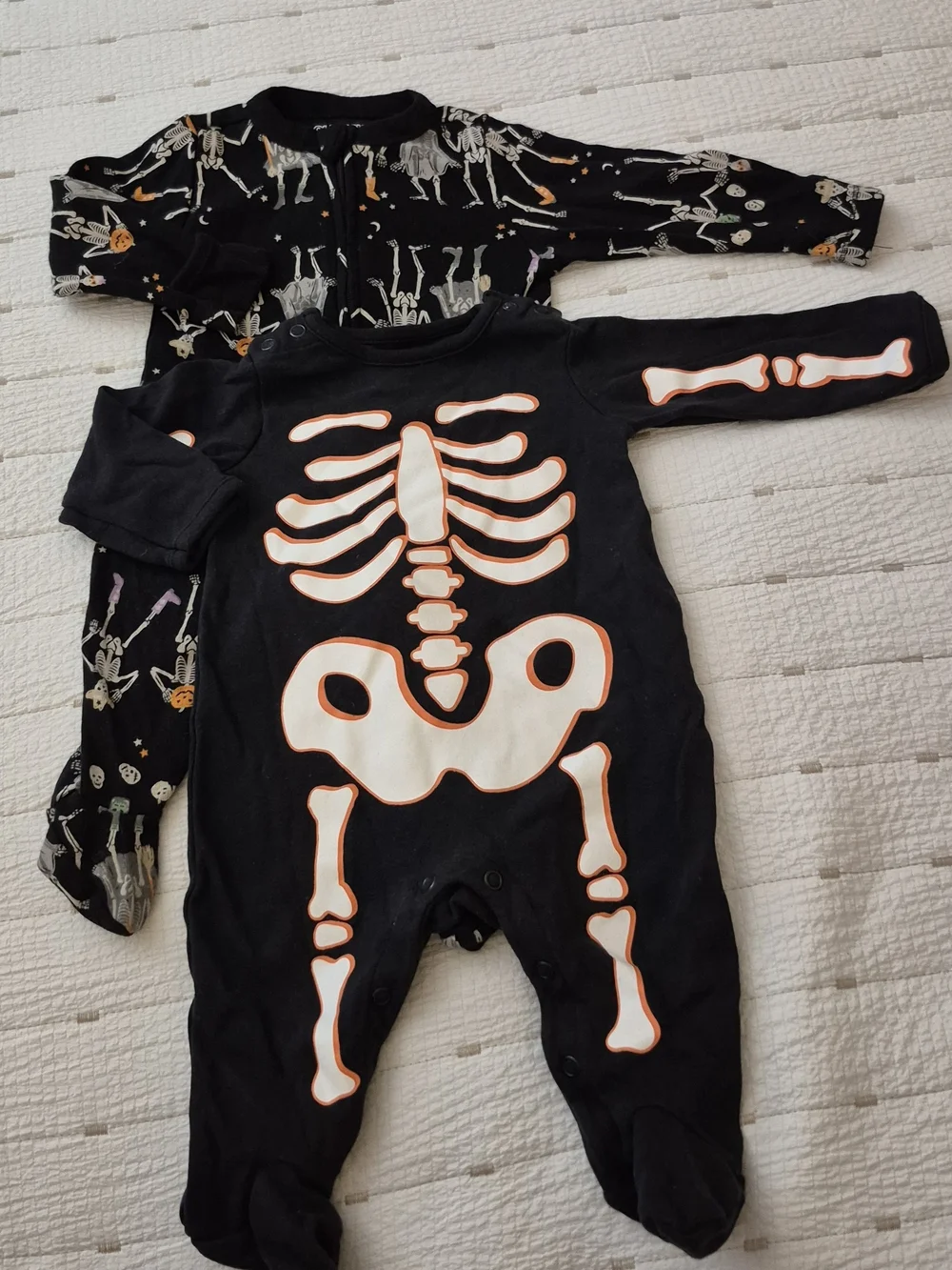 2 For 1 Skeleton Print Baby One-Piece with Cream & Orange